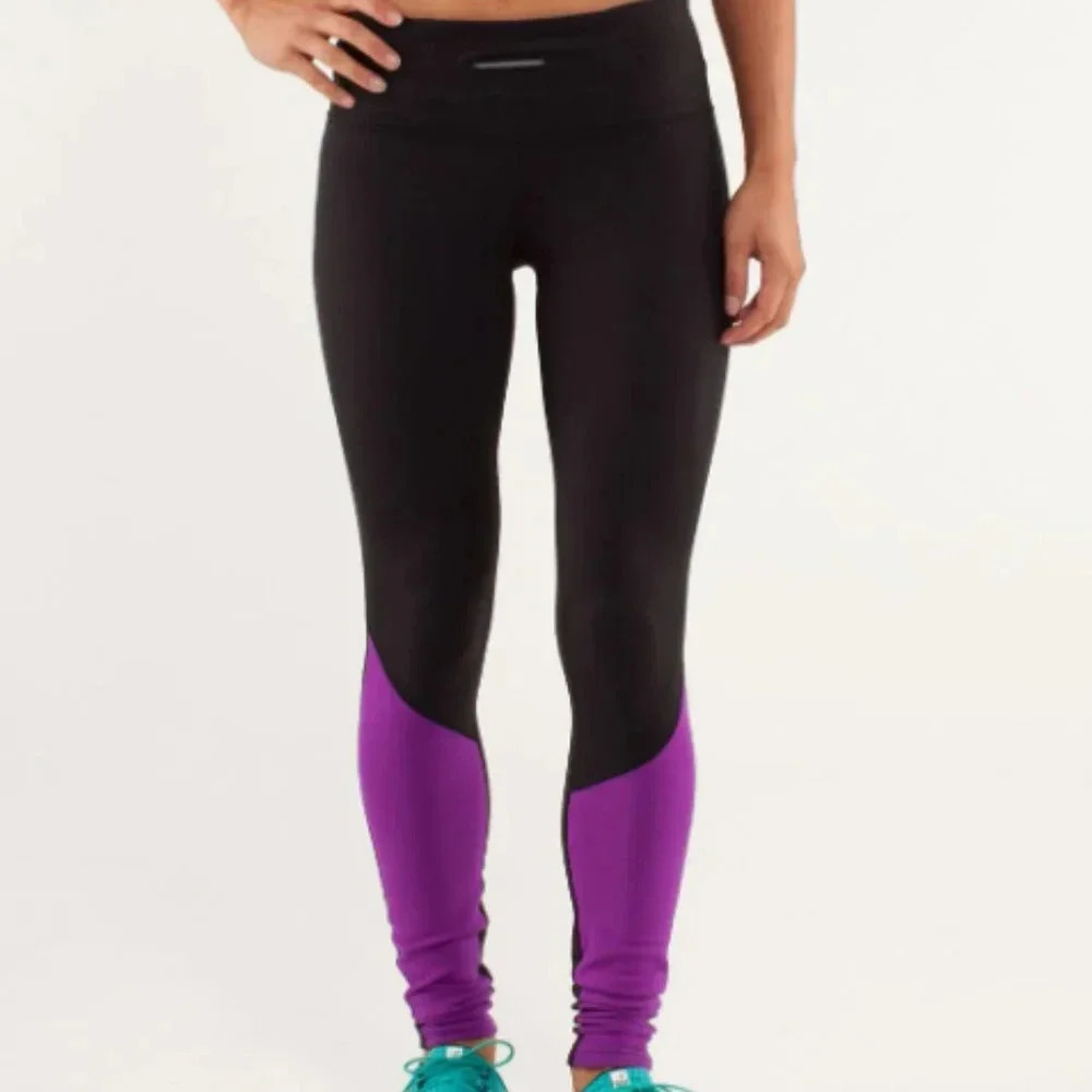 Lululemon Run Activewear Run Yoga Gym, Workout Athletic Leggings Black Violet  6